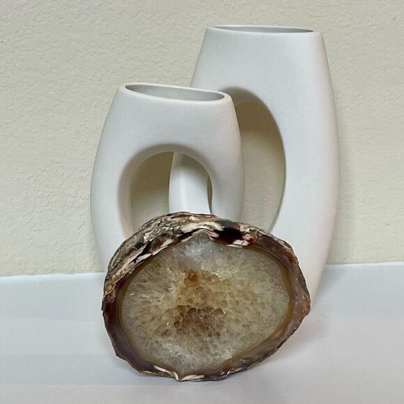 Large Estate Brown Stone Agate Geode Crystal Polished Slice Over 2 Pounds - Picture 6 of 6